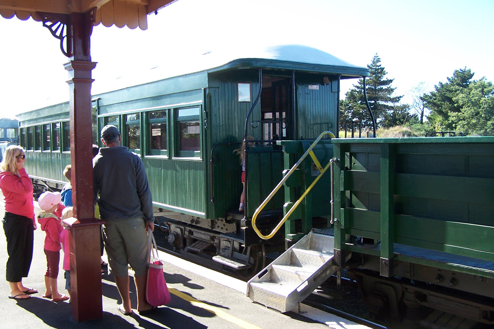 Boarding the train at Waihi Station