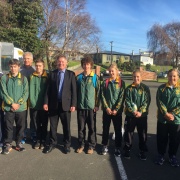 Our Cross Country team with Principal Martin McAllen before they depart for the NZSS Champs in Christchurch, May 2017.