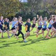 Rebecca Baker (middle) 2nd, Wanganui Secondary School Cross Country held at Collegiate on 26/5/16.