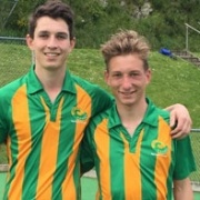 Past & present WHS students Martin Atkinson & Jordan Cohen in their Central Mavericks gear at the 2017 Ford National Hockey League tourn in Wellington, Chron 26/9/17.