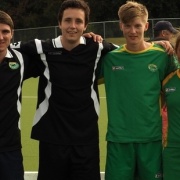 Hockey stars (from left) Ben Pilet, Reid Atkinson, Lee Moir & Emma Rainey have made the Central U21 rep teams to compete at Nat Regional Tourn, Dunedin in May. All 4 are past/present students, March 2016.