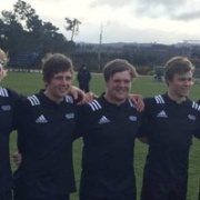  Chris Breuer (ex WHS); Hamish Bennett, Dylan Gallien, Harry Symes, & captain Dylan Bowater (ex WHS) after the NZ Heartland XV defeated Auckland Dev at the Jock Hobbs Memorial U19 tourn, Chron 12/9/17.