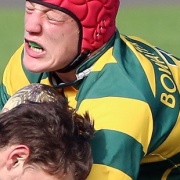 WHS No7 Dylan Bowater (head gear) meets solid opposition at home on Saturday, Chronicle 18/5/16.