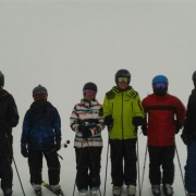 Team shot - L > R: Vitek Sosnoski, Ali Gammeter, Josephine Verhaaren, Liam Lace, Kai Bennett & Janne Rother at NISS Champs on Turoa, 19-21 Sept 2016.  JOSEPHINE VERHAAREN & LIAM LACE WINNING Individual Giant Slalom.