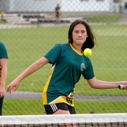 India-Rose Wallace (left) & Holly-Rae Mete team up in the newly-launched Monday evening secondary novice doubles league, Chron 1/3/17.