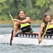 NZSS Waka Ama Nationals 19>23 March 2018; Kerwyn Morgan (left) & Mairangi Winter.