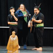 Roman Kotuhi-Brown (left) and Wiremu Rogan performing.