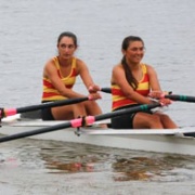 AWRC's Mahina Barritt & Ranita Kirk (both WHS students) relax after coming 3rd in the Womens Novice double sculls at the Whanganui Rowing Champs, Chronicle 13/2/18.