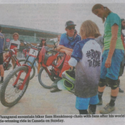 Whanganui mountain biker Sam Blenkinsop chats with fans after his world title-winning ride in Canada, Chronicle 22/8/18.