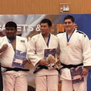 KEIGHTLEY WATSON, second from right, was on the podium twice at the 2018 Asian Cup first leg in Hong Kong. Two bronze medals; cadets plus 90kg weight category & an identical placing in the Jnr men's category, Chronicle 18/7/18.