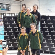 All of these students recorded PBs in their own events! L>R; front - Blair Gowan, Lennart Nowak; back - Amelia Cronin, Cayden Earles, Lucy Somerville. NZSS Swimming Champs, Wellington Regional Aquatic Centre, 13-16 September 2018.