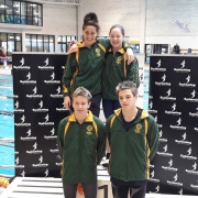 WHS Mixed Freestyle Relay Team 6th in NZ U16!  L>R; front - Blair Gowan, Lennart Nowak; back - Amelia Cronin, Cayden Earles. NZSS Swimming Champs, Wellington Regional Aquatic Centre, 13-16 September 2018.