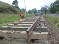 Bolts are laid, ready for screwing into railway sleeper.