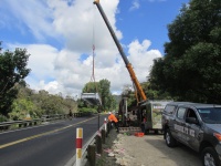 Traffic stopped to swing span out over the road.