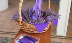 The purple ribbons which is the colour for Suicide prevention and lavendar sprays.  If anyone wished they could wear both or either/or